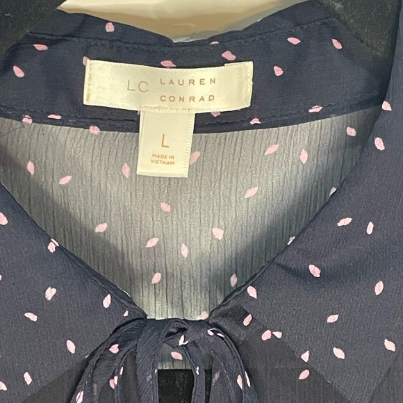 LC Lauren Conrad Blue Sleeveless Blouse with Mandarin Collar - Picture 6 of 7